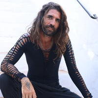 Long Sleeve Black Leotard, Men's Bodysuit