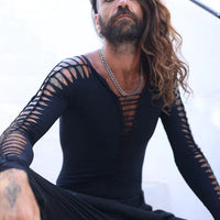 Long Sleeve Black Leotard, Men's Bodysuit