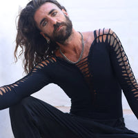 Long Sleeve Black Leotard, Men's Bodysuit