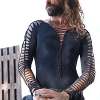 Long Sleeve Black Leotard, Men's Bodysuit