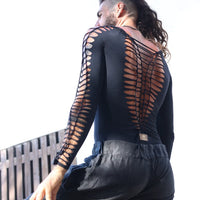 Long Sleeve Black Leotard, Men's Bodysuit