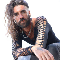 Long Sleeve Black Leotard, Men's Bodysuit