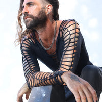 Long Sleeve Black Leotard, Men's Bodysuit