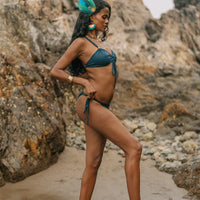 Suede Look Dark Teal Bikini Set For Women "Cross"