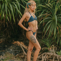 Suede Look Dark Teal Bikini Set For Women "BEADS"