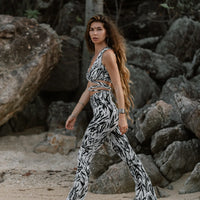 Flare Yoga Pants For Women In Black & White Print (Lycra Fabric)