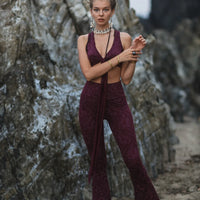 Flare Yoga Pants For Women In Bordeaux Print (Lycra Fabric)