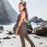 Flare Yoga Pants For Women In Brown Leopard Print