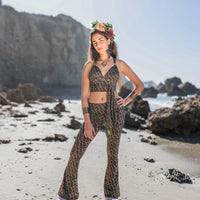 Flare Yoga Pants For Women In Brown Leopard Print