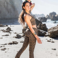 Flare Yoga Pants For Women In Brown Leopard Print