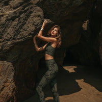 Flare Yoga Pants For Women In Printed Olive Green Color (Lycra Fabric)