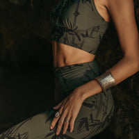 Flare Yoga Pants For Women In Printed Olive Green Color (Lycra Fabric)