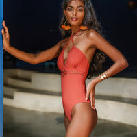 One Piece Swimsuit For Women in Orange "KARLA" (Lycra Fabric)
