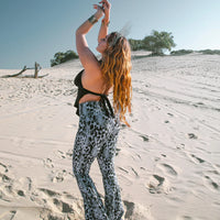 Flare Yoga Pants For Women In Black and White Leopard Print (Thick Lycra Fabric)