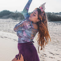 Suede Purple Wrap Swimwear Skirt Decorated with Fringe / Cover up