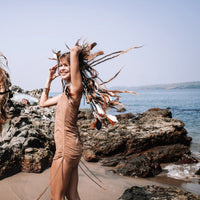 Suede Beige Mini Dress, Boho Dress