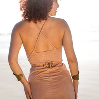 Suede Beige (Nude) Braided Dress, Boho Dress, Cross Back Dress
