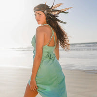 Suede Light Turquoise Braided Dress, Boho Dress, Cross Back Dress