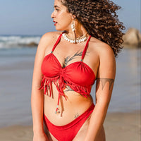 Suede Red Cheeky Booty Bikini Set For Women "SHEZ"