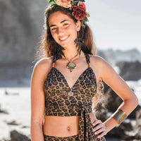 Tie Tank Top in Leopard Print, Unique Yoga Clothes "TAMA"