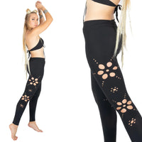 Yoga Leggings For Women In Black with Floral Cutouts