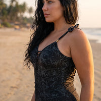 Plus Size - One Piece Swimsuit For Women in Tribal Black Print "CUT" (Lycra Fabric)