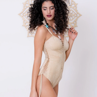 Suede Look Light Beige One Piece Swimsuit For Women "DELI"