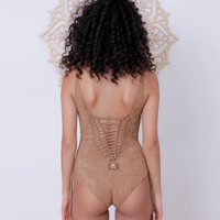 Suede Look Beige One Piece Swimsuit For Women "DELI"