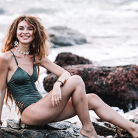 Suede Look Olive Green One Piece Swimsuit For Women "DORIN"