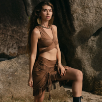 Suede Brown Swimwear Skirt Decorated with Fringe