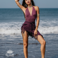 Suede Purple Wrap Swimwear Skirt Decorated with Fringe / Cover up