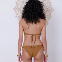 Suede Look Dark Camel Bikini Set For Women "BEADS"