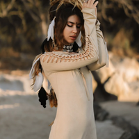 Long Sleeve Suede Light Beige Mini Dress, Pixie Dress