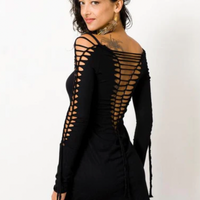 Long Sleeve Black Mini Dress, Pixie Dress
