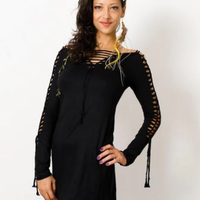 Long Sleeve Black Mini Dress, Pixie Dress