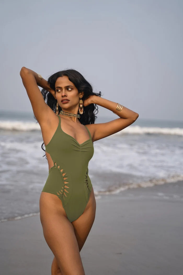 One Piece Swimsuit For Women in Olive Green "SUNNY" (Lycra Fabric)