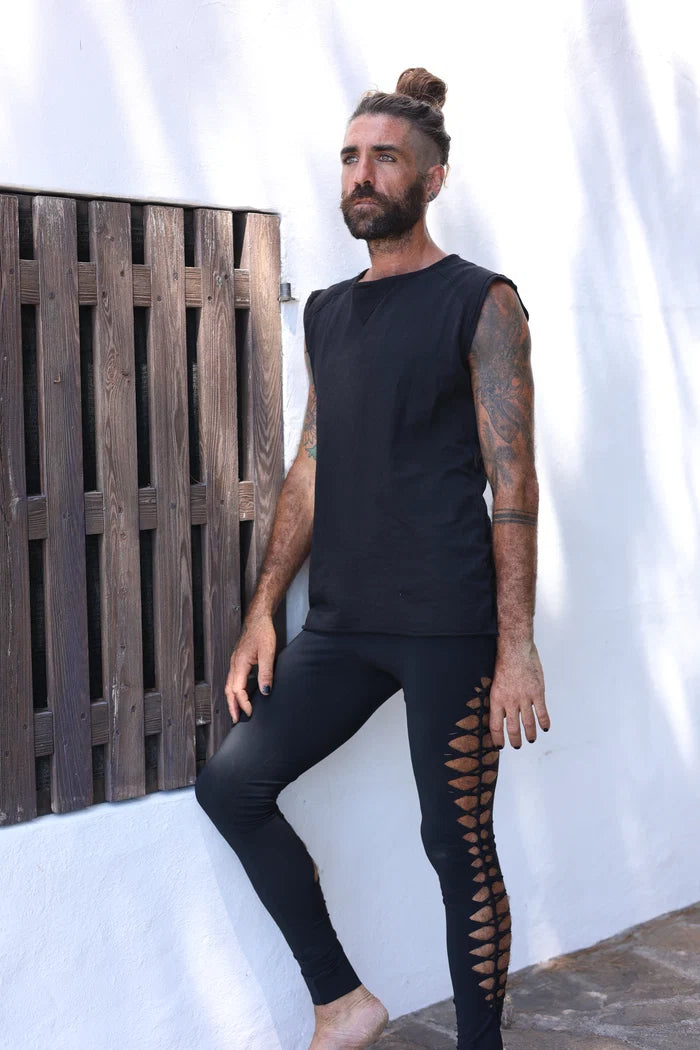 Yoga Leggings For Men In Black with Cutouts
