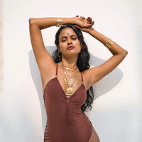 Brown One Piece Swimsuit For Women "DORIN" (Lycra Fabric)