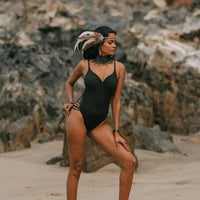 One Piece Swimsuit For Women in Shabby Black "NOA" (Lycra Fabric)