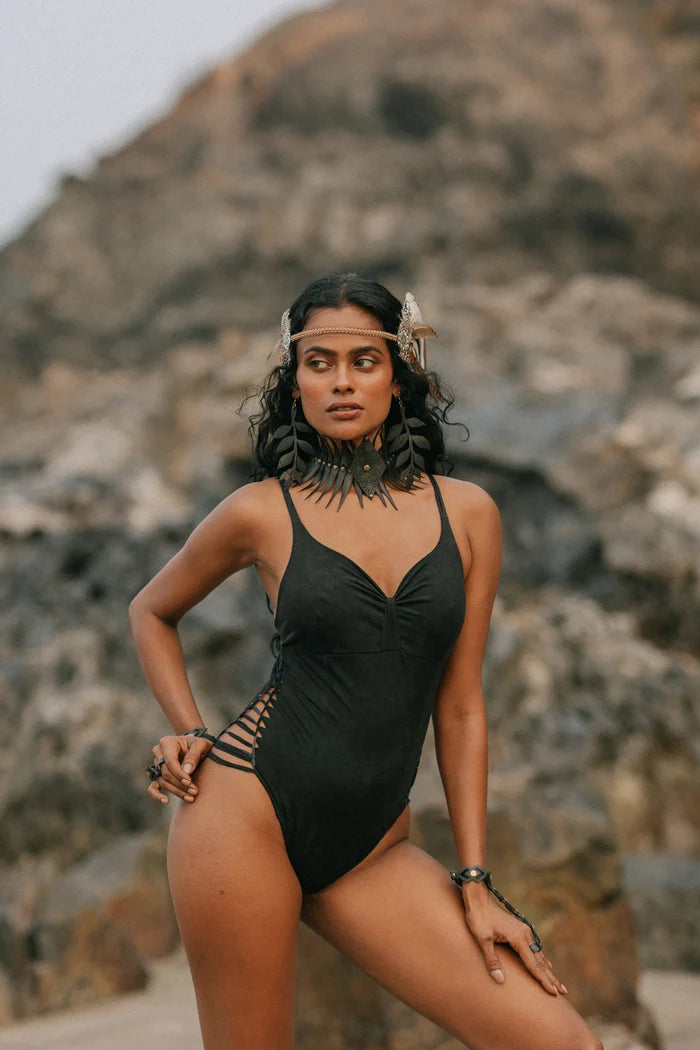 One Piece Swimsuit For Women in Shabby Black "NOA" (Lycra Fabric)