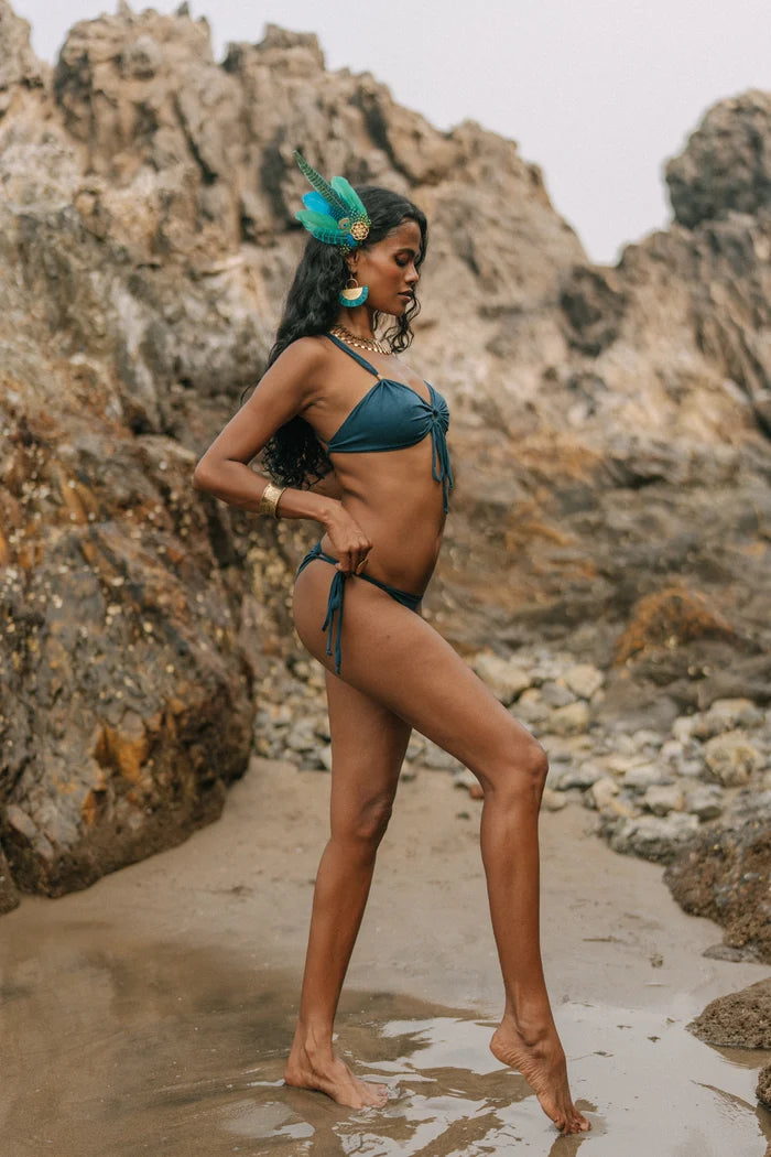 Suede Look Dark Teal Bikini Set For Women "Cross"