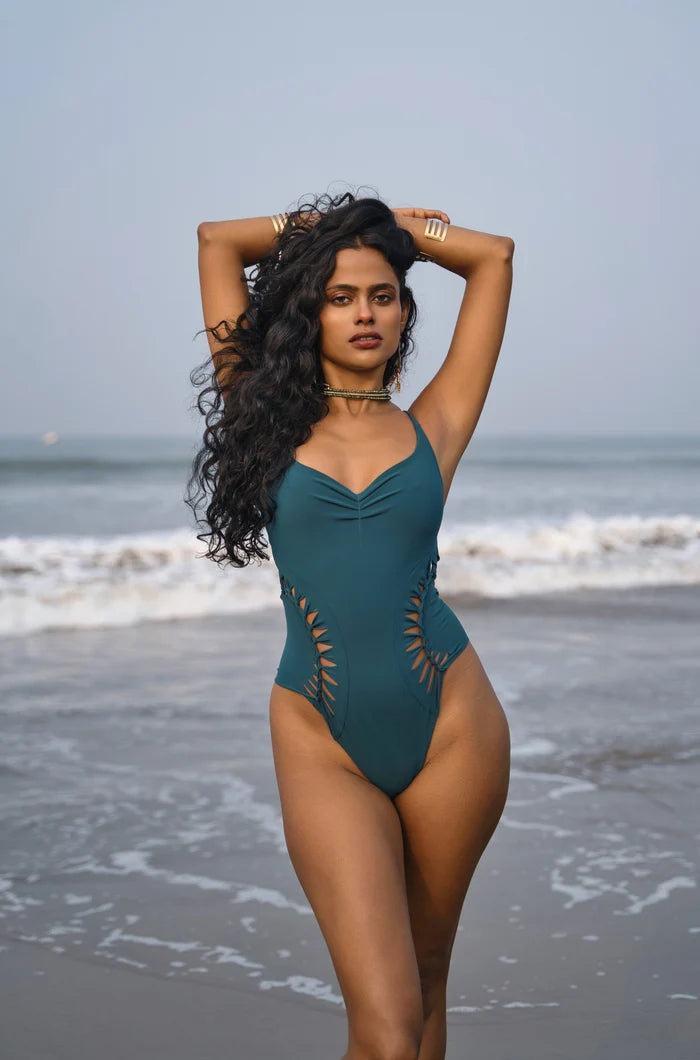 One Piece Swimsuit For Women in Teal "SUNNY" (Lycra Fabric)