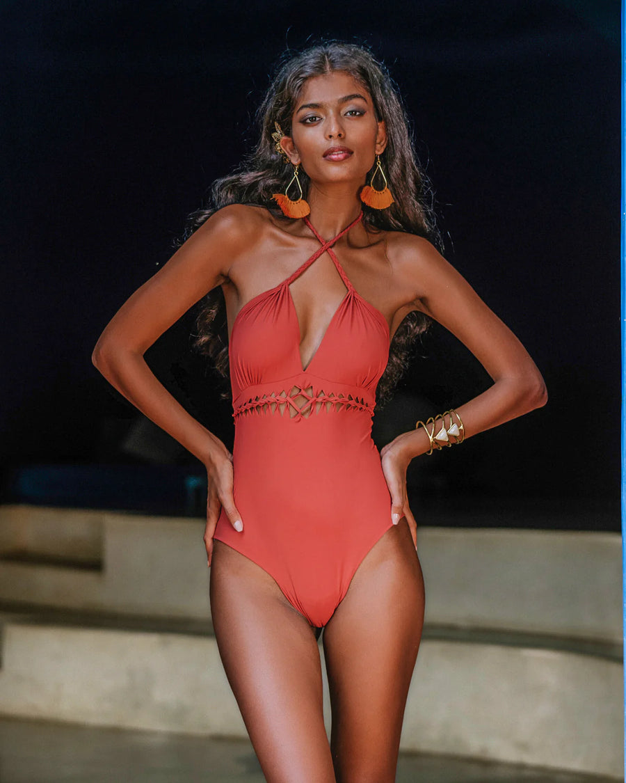One Piece Swimsuit For Women in Orange "KARLA" (Lycra Fabric)
