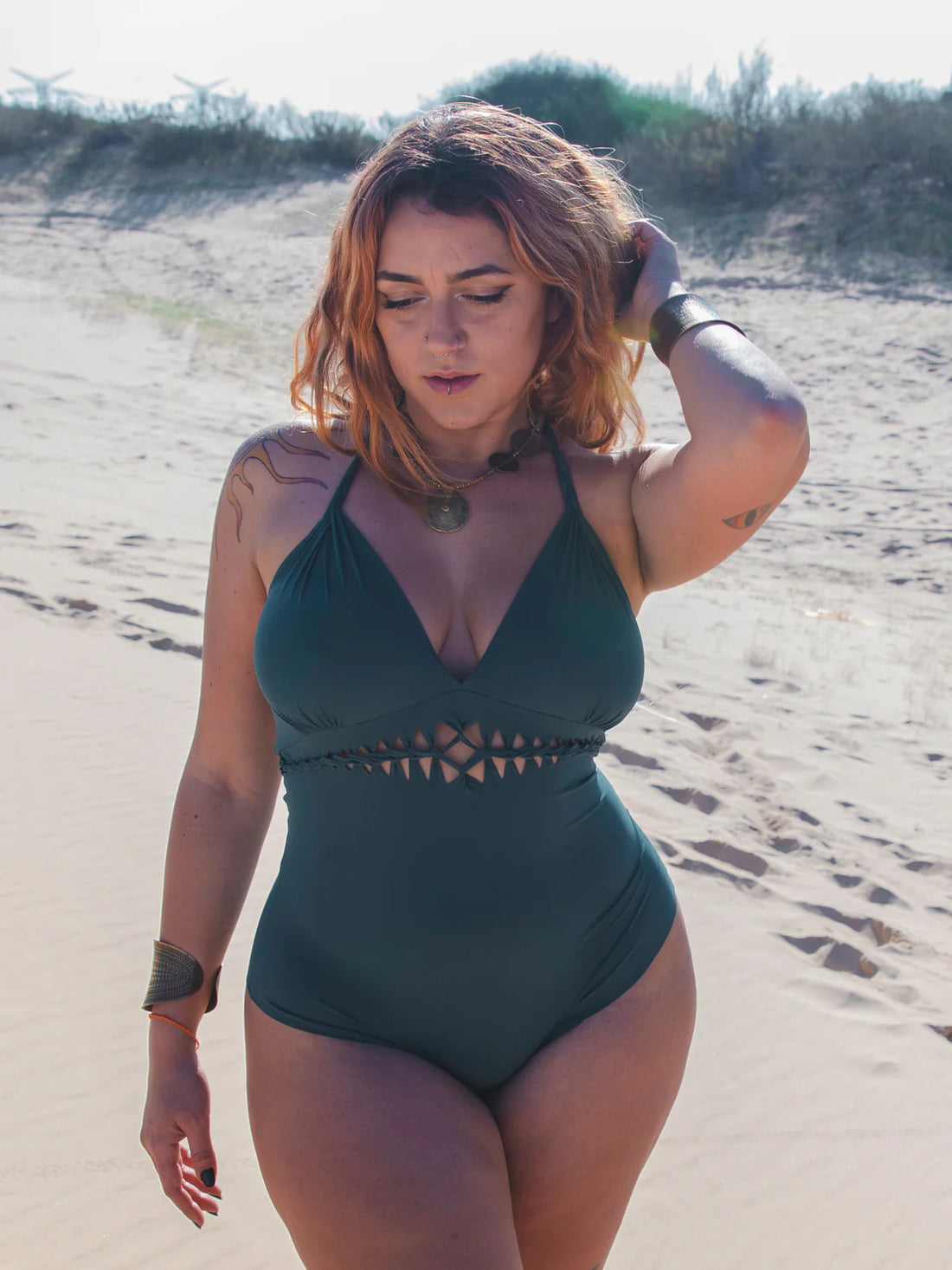 One Piece Swimsuit For Women in Teal, Dark Turquoise "KARLA" (Thick Lycra Fabric)