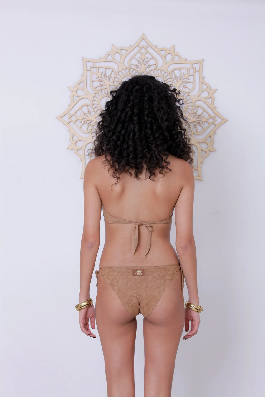 Suede Look Beige Bikini Set For Women "BEADS"