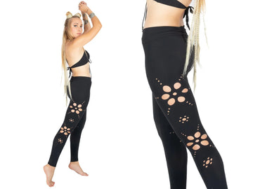 Yoga Leggings For Women In Black with Floral Cutouts