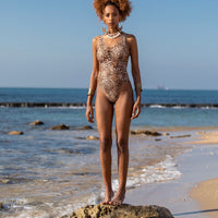 Leopard Print One Piece High Leg Swimsuit For Women "KEREN" (Lycra Fabric)