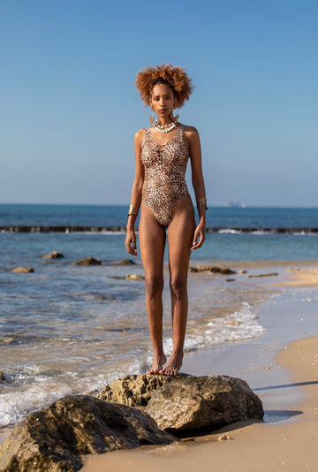 Leopard Print One Piece High Leg Swimsuit For Women "KEREN" (Lycra Fabric)