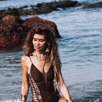 Brown And Leopard Print One Piece Swimsuit For Women "HILA" (Lycra Fabric)