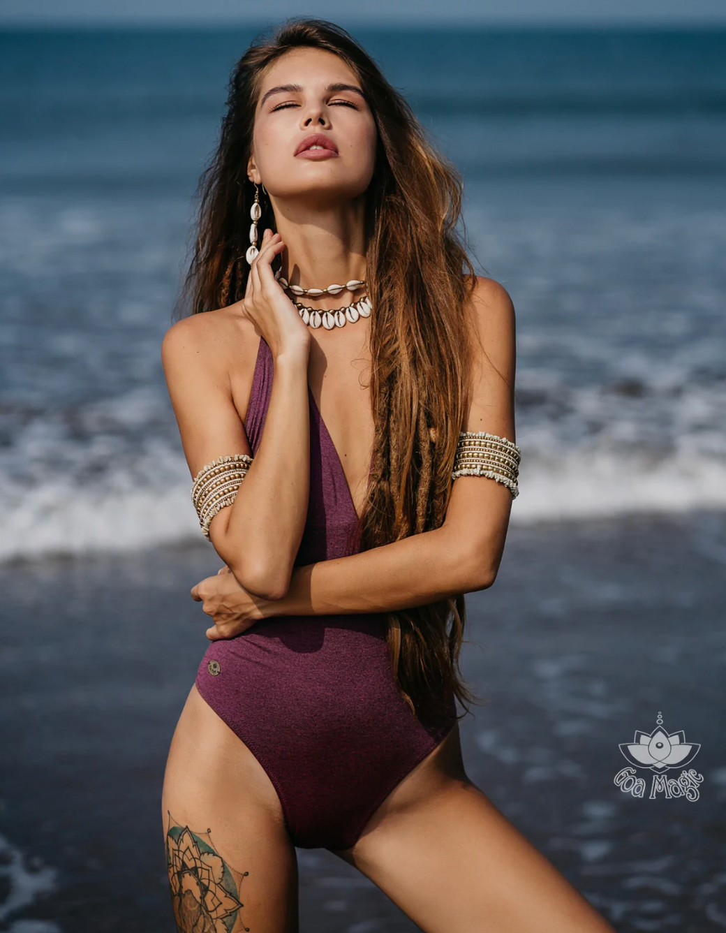Pinkish Purple Halter Neck One Piece Swimsuit For Women "ADI" (Lycra Fabric)